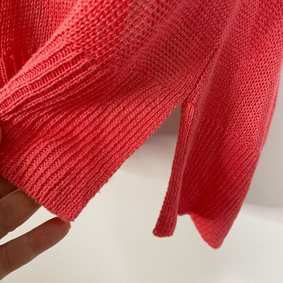 J. Jill 100% LINEN Open Front Cardigan Sweater Womens MP CORAL Pockets Duster - Picture 6 of 11